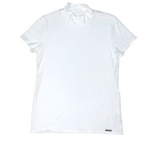 T Tahari Pima Cotton Modal Blend Mock Neck Soft White T-shirt Top Size Medium